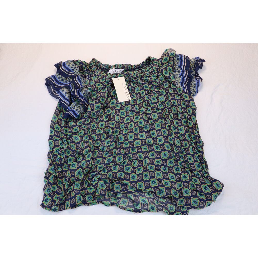 Velvet By Graham & Spencer Dahlia Blouse Women's Green Geometric Ruffle Size L - Picture 2 of 5